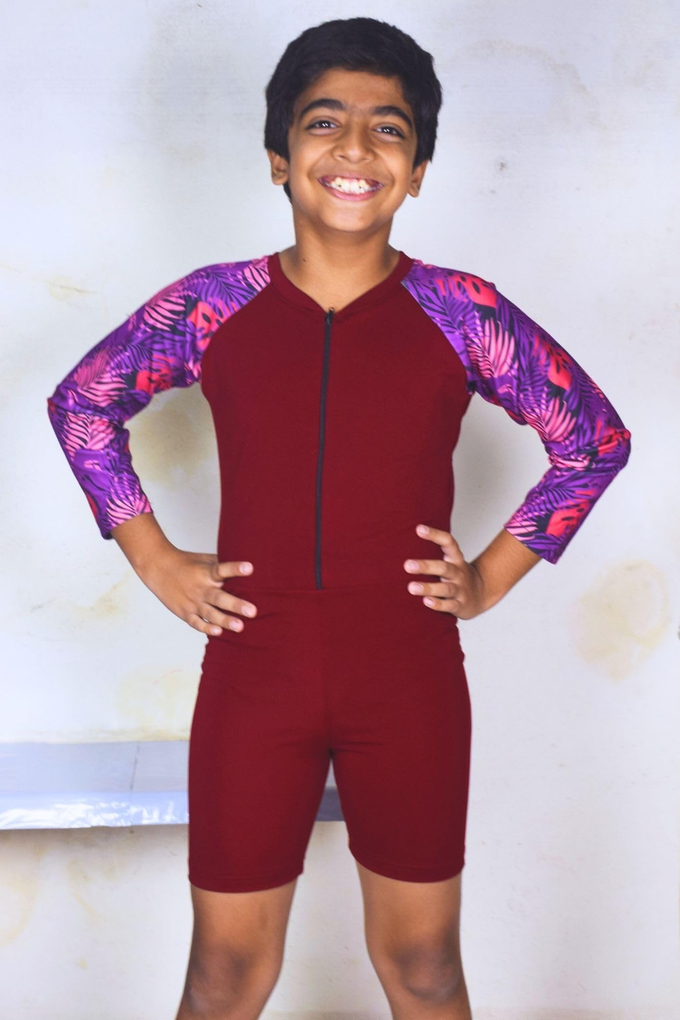 ANJOR Swimwear Full Sleeve Spandex for Boys | Comfortable, Stretchable Swimming Costume | Ideal for Pool, Beach, Gym&Water Activities | Stylish & Functional Swimwear Option Purple-Marron 10-11 Years 3