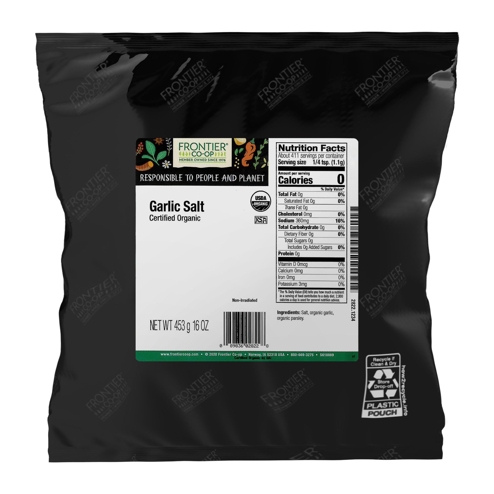 Frontier Certified Organic Sól Czosnkowa, 16 uncji Torba