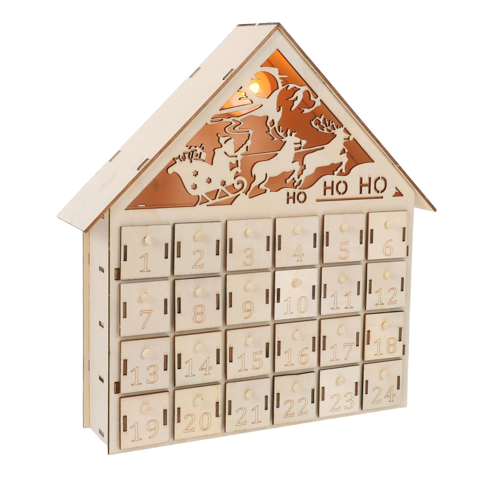 Calendrier de l'Avent en bois sculpté et maison de village de Noël LED