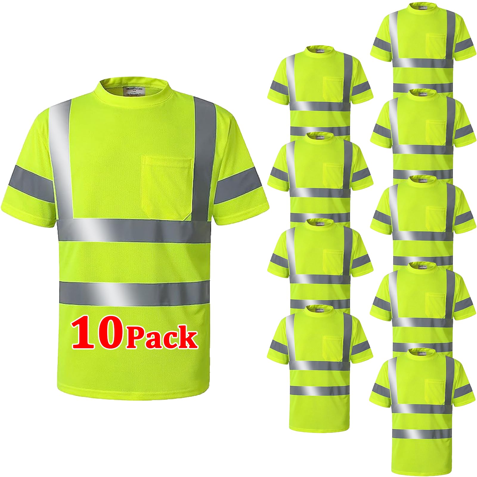 Mens Safety T Shirts Breathable Athletic Work Shirts Construction Summer Activewear