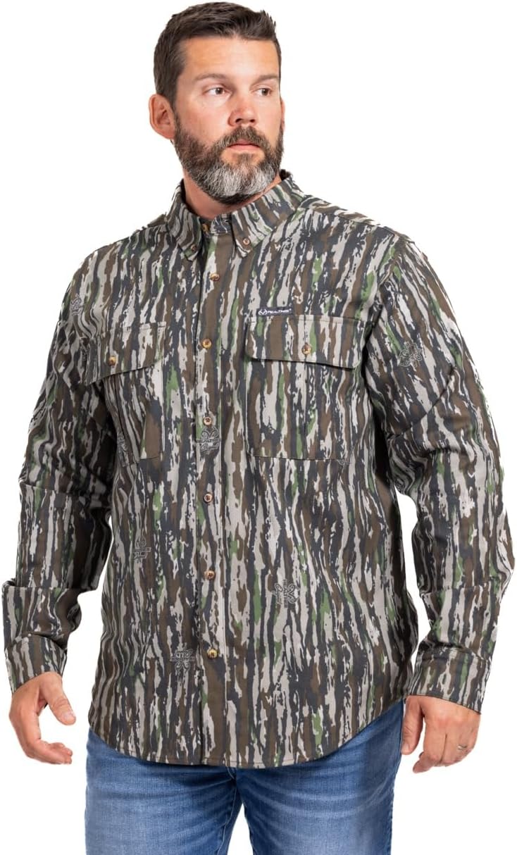 Realtree Men’s Long Sleeve Button Down Camp Shirt – Midweight, Cotton, Breathable Outdoor Shirt for Hunting and Fishing