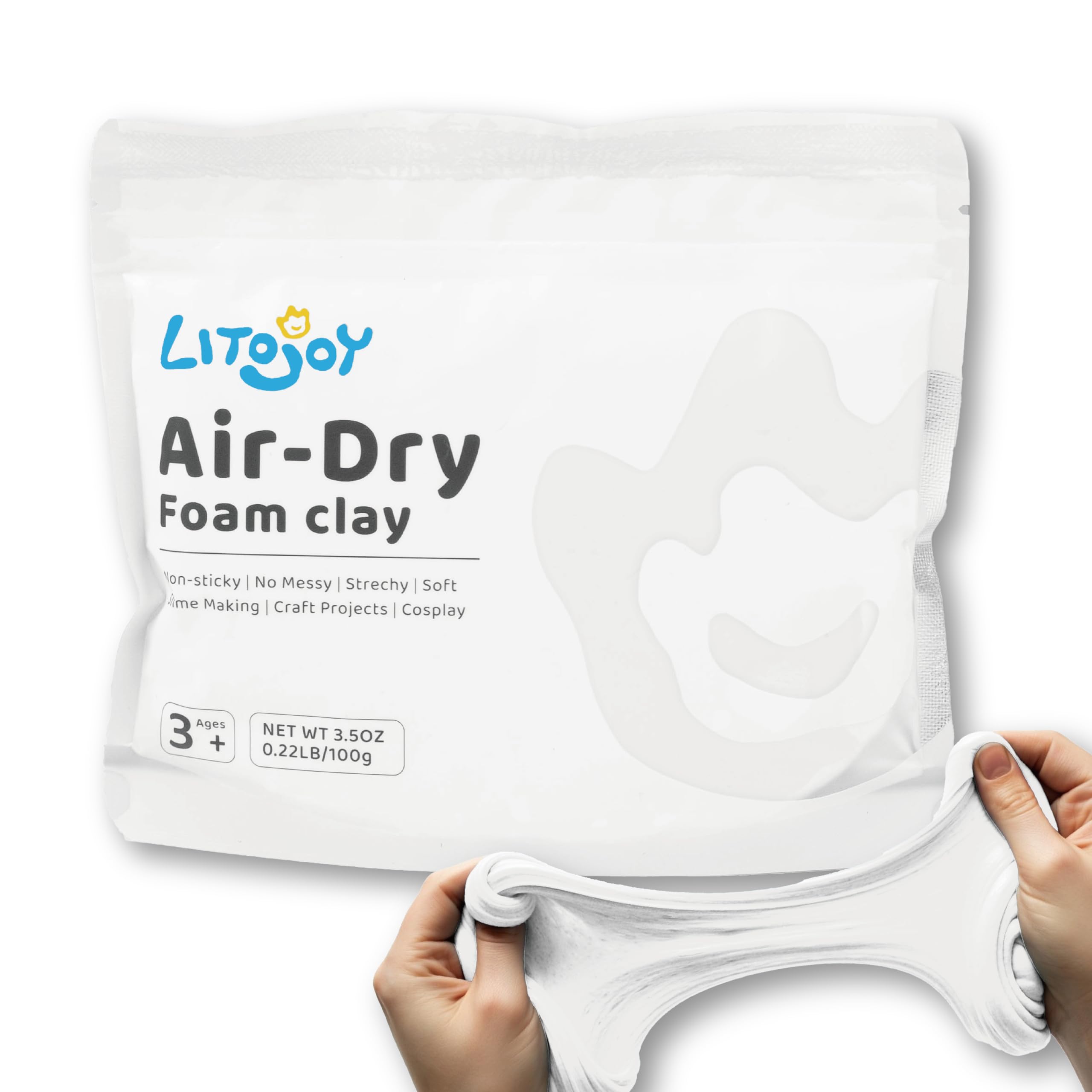 LitoJoy Air Dry Foam Clay 100g - Soft Modeling Clay (Light Weight & Easy to Mold) - for Cosplay, School Supply, Arts Projects, Butter Slime, DIY Decor & Fake Bake (White)