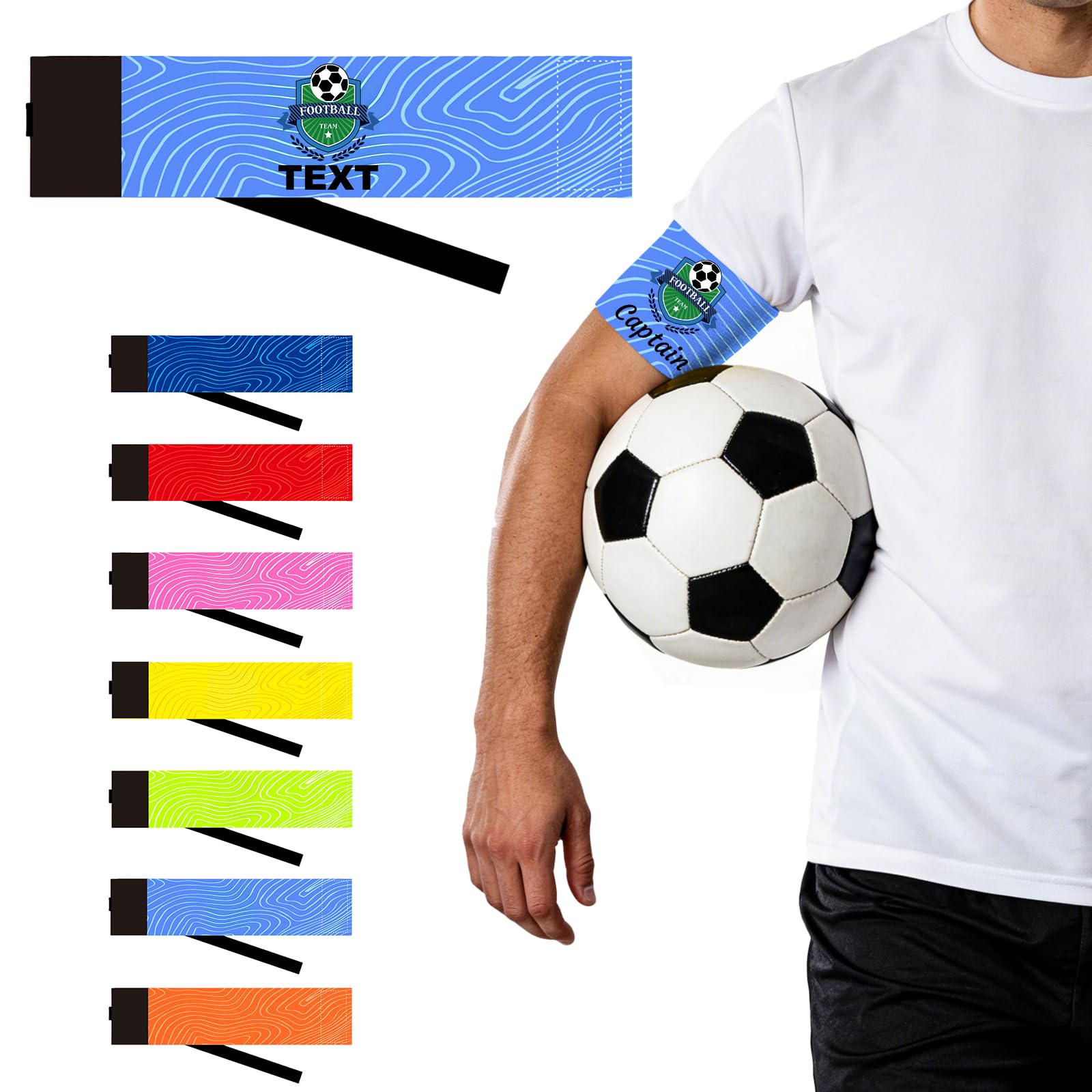 Personalised Football Captain Armband - Custom Logo & Text for Training, Anti-Slip, Elastic Design Fit Adults & Youths, Personalised Gifts Sports (Sky Blue)