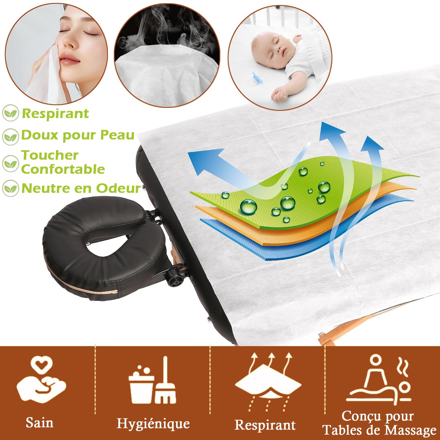 Lot de 100 Drap Jetable Table Massage 80x180cm Non Tissé Blanc pour SPA Salon Tatouage Hôpital