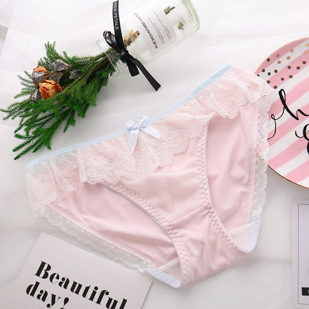 TOMORI Womens Lace Floral Panties Soft Breathable Bow Underwear Low Rise Briefs for Big Girl, Pink, Medium - Image 3