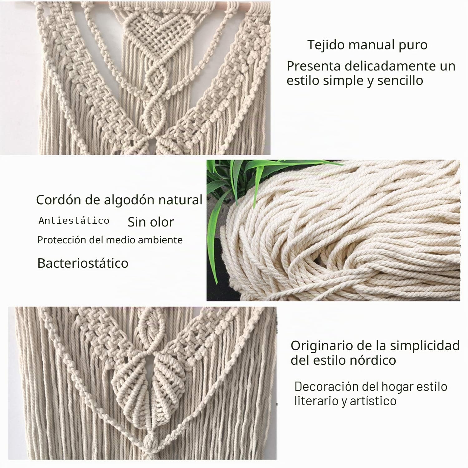 Colgante de Pared de macramé Grande,Tapiz de Pared de macramé Estilo Boho,Tapicería de Borla Hecha a Mano Algodón Natural Tejido Decoración de Pared Decoración,Beige-145x160cm