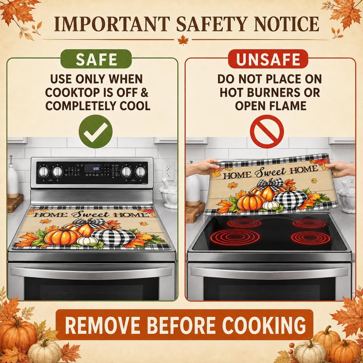 Fall Pumpkin Stove Top Cover for Electric Glass Cooktop 29 x 21 Inch