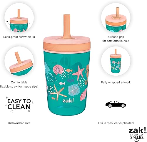 Vista 62 de Zak Designs CoComelon Kelso - Juego de vasos con tapa de rosca a prueba de fugas con pajilla, paquete para niños, incluye vasos de plástico y acero