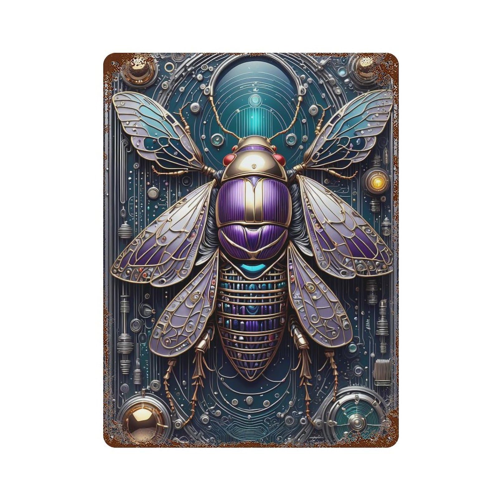 Decorative Tin Sign with Ethereal Steampunk Cicada Design 15.7"x11.8", for Basement, Hobby Room And Garage Decor, Farmhouse Wall Decor