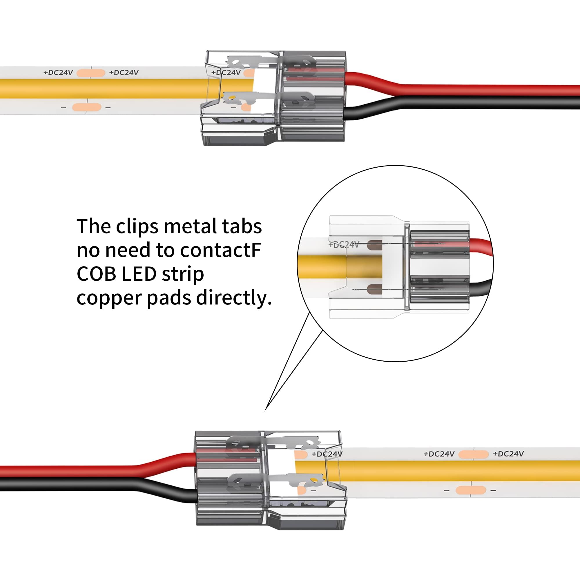 Excefore 20 Pack Solderless 2-Pin COB LED Connectors, 15cm Double-Headed for Low Voltage Single Color Light Strips, Perfect for DIY Projects