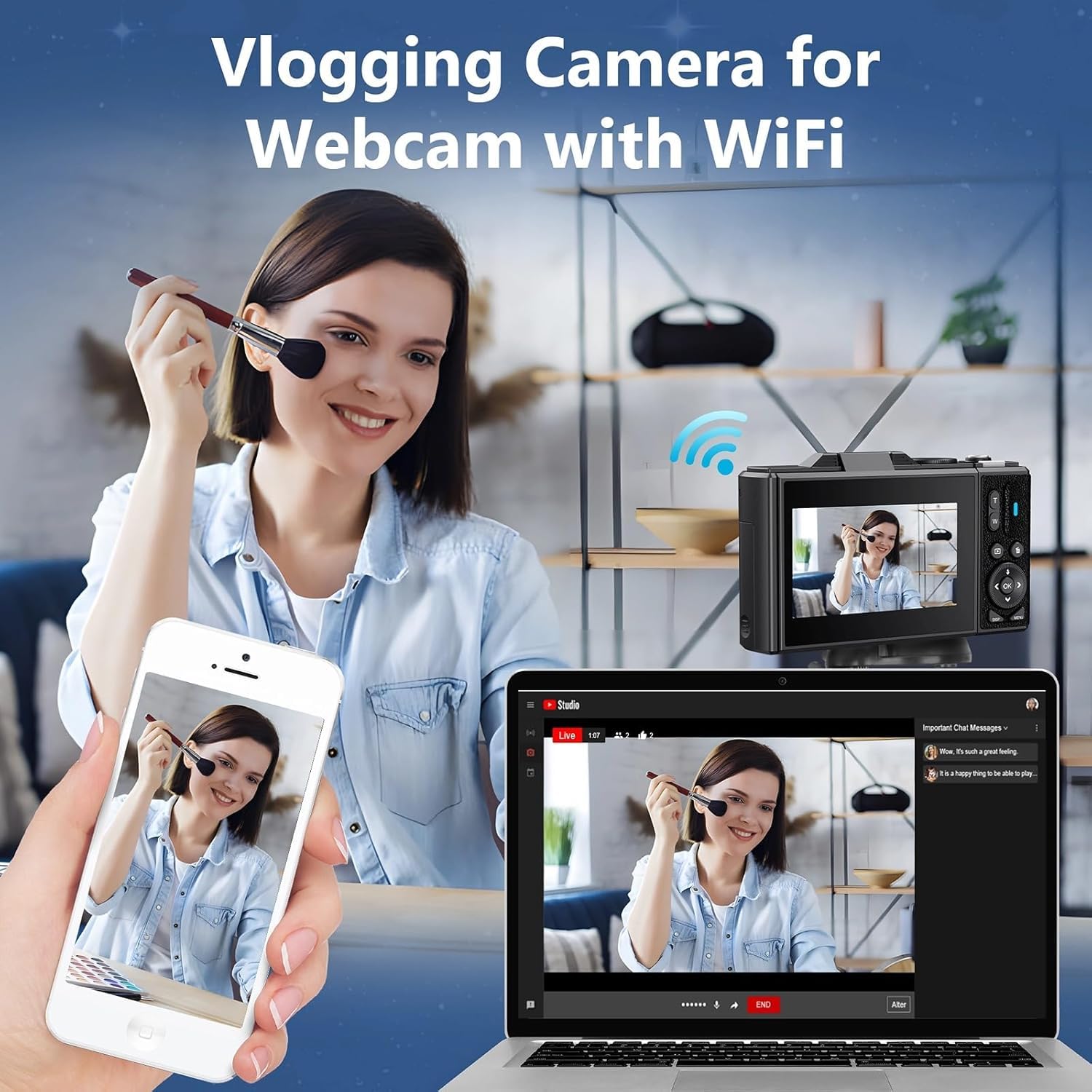 Aparat Cyfrowy 4K, 3-calowy Ekran z klapką, 64 MP UHD, 18-krotny Zoom i Autofokus, Kompaktowy Aparat Retro, Przenośna Kamera z funkcją Kamery Internetowej, do Fotografowania