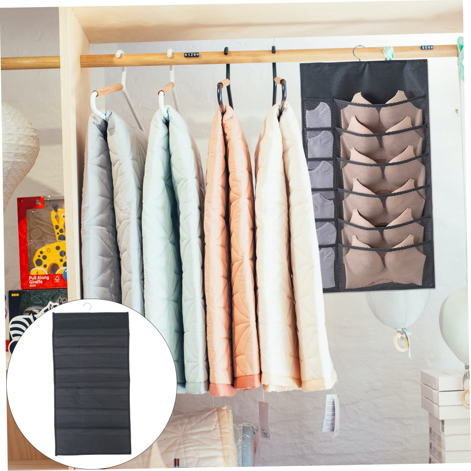 Ciieeo Multi Grids Hanging Storage Organizer Bag for Underwear Socks Bras Dual Sided Cloth Container for Bedroom and Living Room Reusable Washable Stylish Storage