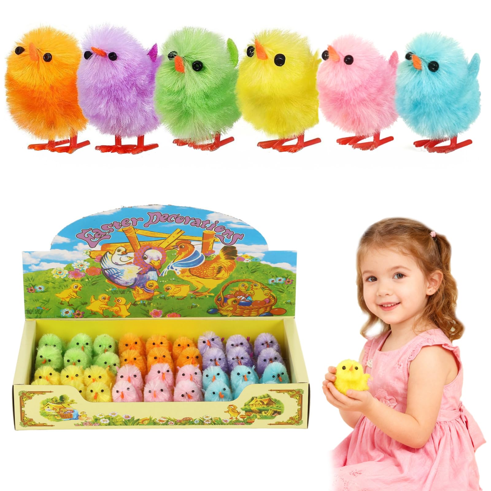 Yuanvellora Easter Chicks – 36Pcs Mini Colourful Easter Chicks Decorations, Cute Chenille Fluffy Chicks For Easter Crafts, Easter Bonnet Accessories, Party Decor, Diy Crafts And Easter Egg Display
