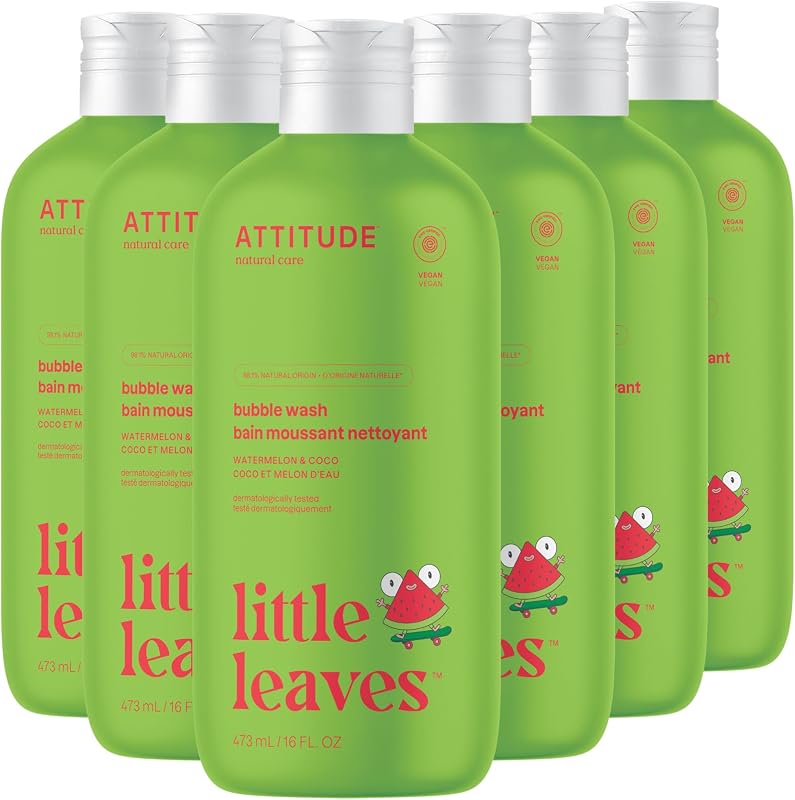 BIO SPECTRA ATTITUDE Banho de Espuma Infantil com Shampoo e Sabonete Corporal, Melancia e Coco, Pacote com 6 de 473 mL