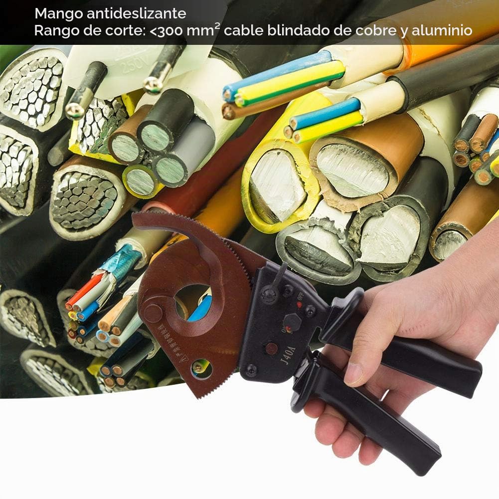 Tijeras para Cables de Grado Industrial con Trinquete, Cortador de Cable Tijeras para Cables Industriales con Trinquete J40A, Herramienta de Corte de 300 mm² con Hardware Manual para un Corte Fácil
