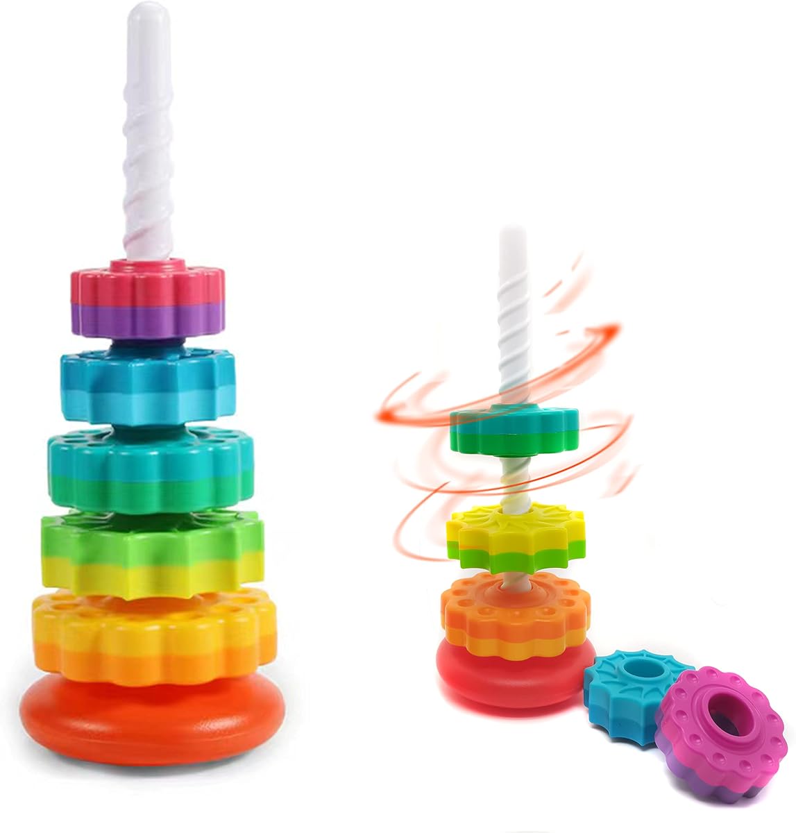LBAIBB 1 PCS Spinning Stacking Toy, Rainbow Spin Tower, Sensory Toys for Toddlers 1-3, Autism Spin Stack Toys, Suitable for Gifts for Boys and Girls