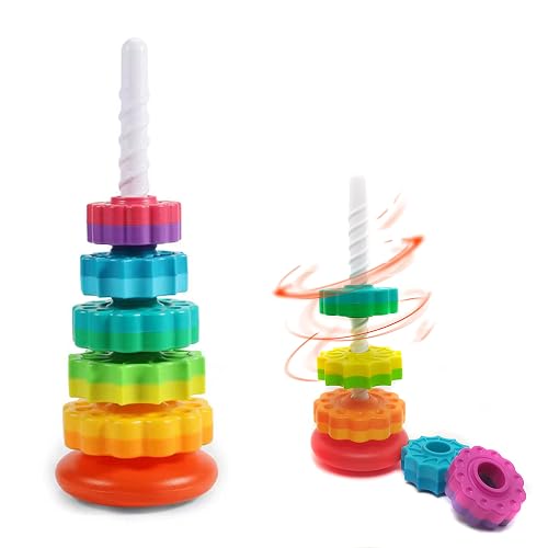 LBAIBB 1 PCS Spinning Stacking Toy, Rainbow Spin Tower, Sensory