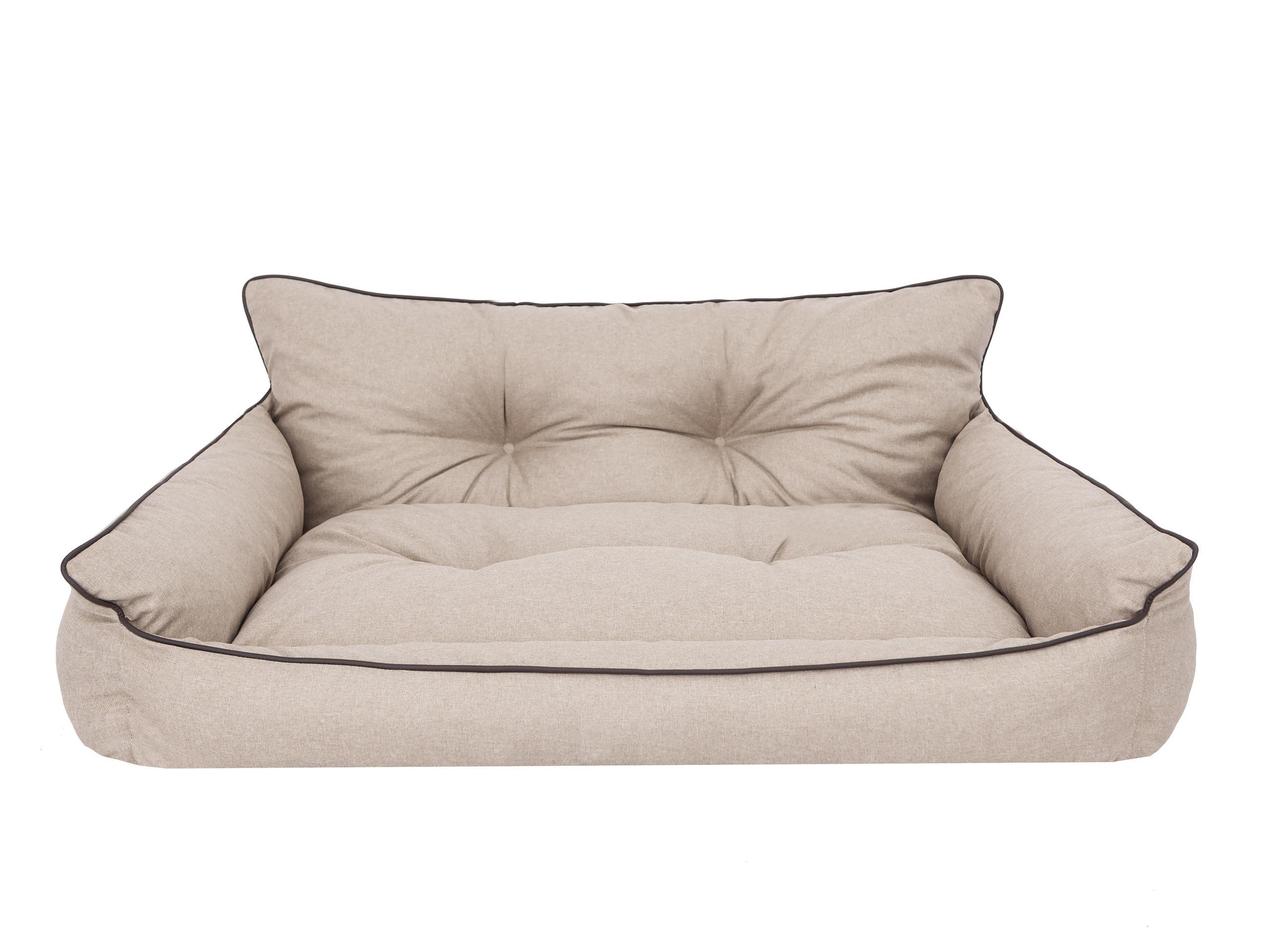PillowPrim Hundebett Haustierbett Liegen Hundekissen Gesteppt Bett Hundeliege Hundematratze Sofa Tierbett Hundesofa Matratze, XL - 82 x 63 cm, Beige Ökoleinen
