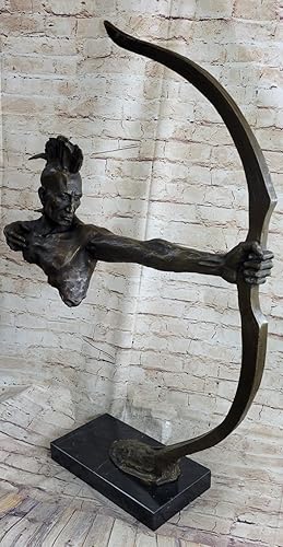 Miniatura 2 de Estatua india grande de bronce - Escultura india limitada - India con arco - Iroquois - Guerrero de bronce indio - Escultura del salvaje oeste para