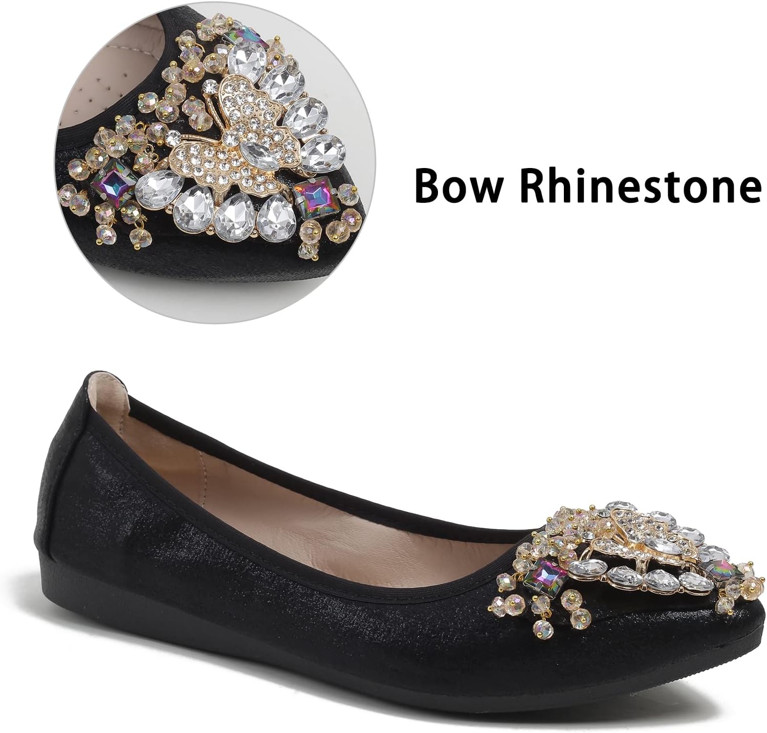 WAMBHC Women's Ballet Flat Shoes - Cute Rhinestones Bow Wedding Flats Slip on Flats for Women Comfort - Image 4
