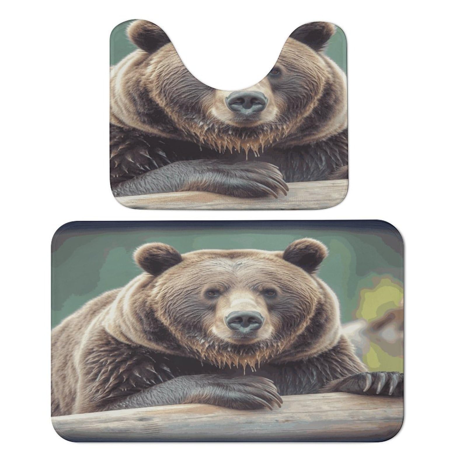 Tapis de sol en velours corail avec motif grizzly : élégance et douceur pour salle de bain
