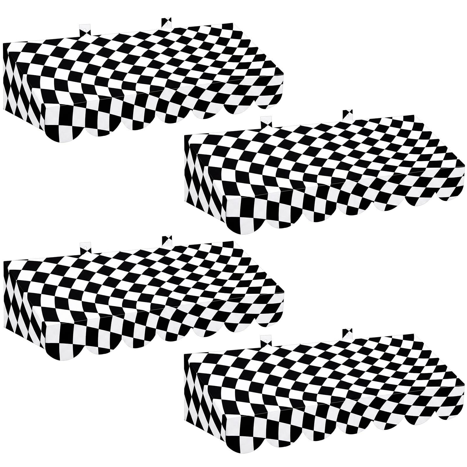 Tallew 4 Pcs 3D Cardboard Awning Wall Decor, Checkers, Black White