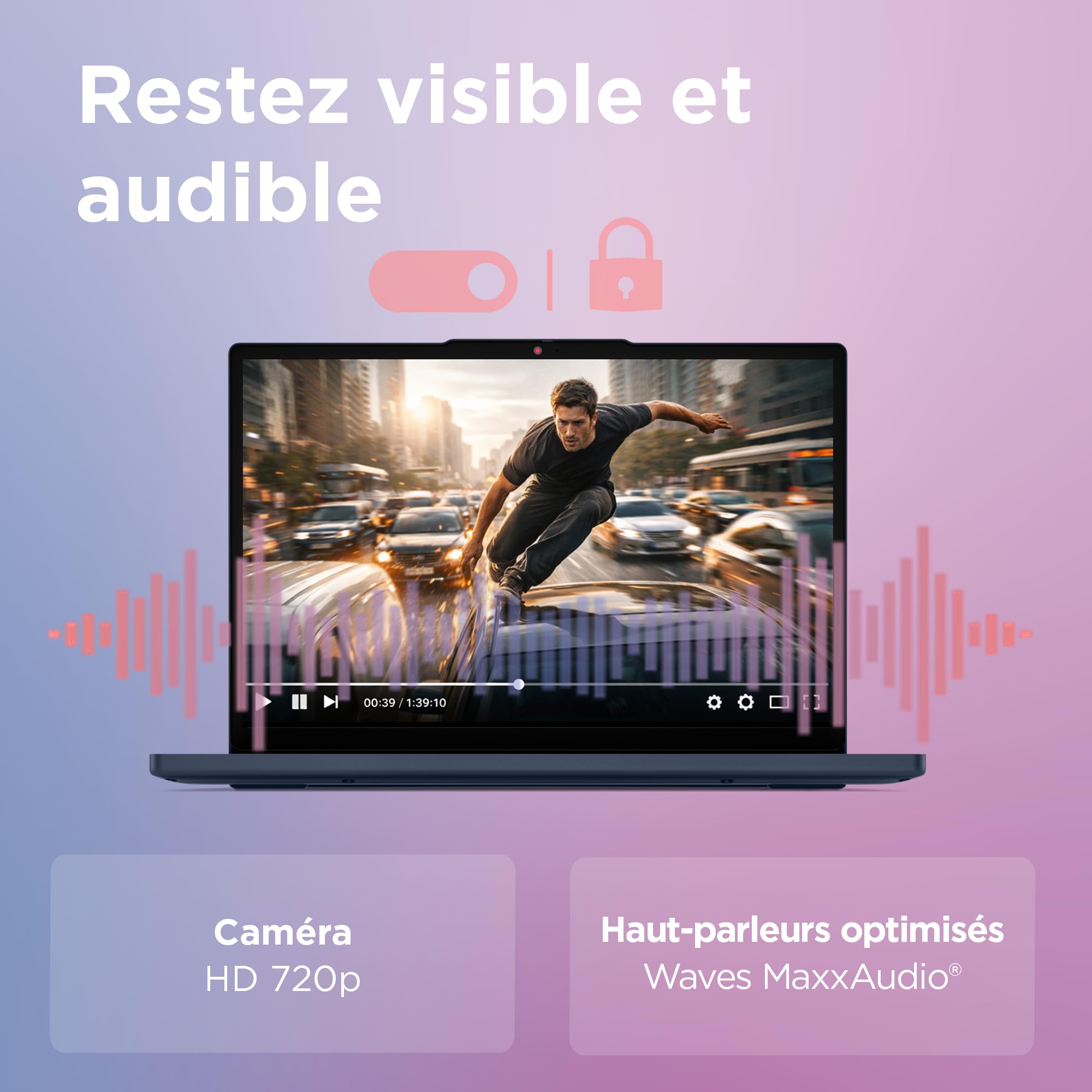 Lenovo Chromebook 14M8911 - Ordinateur Portable 14'' WUXGA (MediaTek Kompanio 540, RAM 8Go, SSD 128Go, Arm Mali-G57 MC2 GPU, Chrome OS) Clavier AZERTY Français - Cosmique Bleu