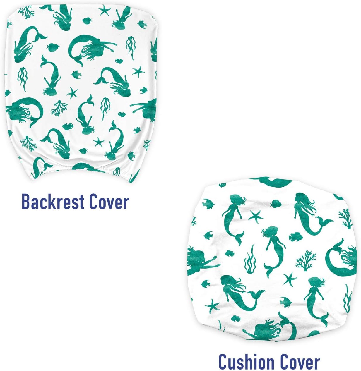Lunarable Mermaid Office Chair Slipcover, Watercolor Mermaid Swimming Exotic Fishes Seastars Coral Reef Maritime, Protective Stretch Decorative Fabric Cover, Sea Green White