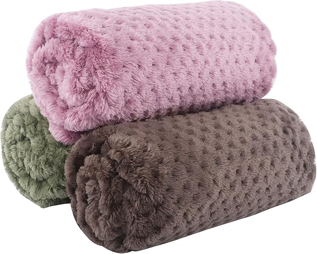 IEUUMLER 3 Pack Fleece Dog Blanket Soft Washable Pet Throw Blanket Sleep Bed Mat FC007 (S (40x60cm), Army Green+Bean Paste Red+Coffee)