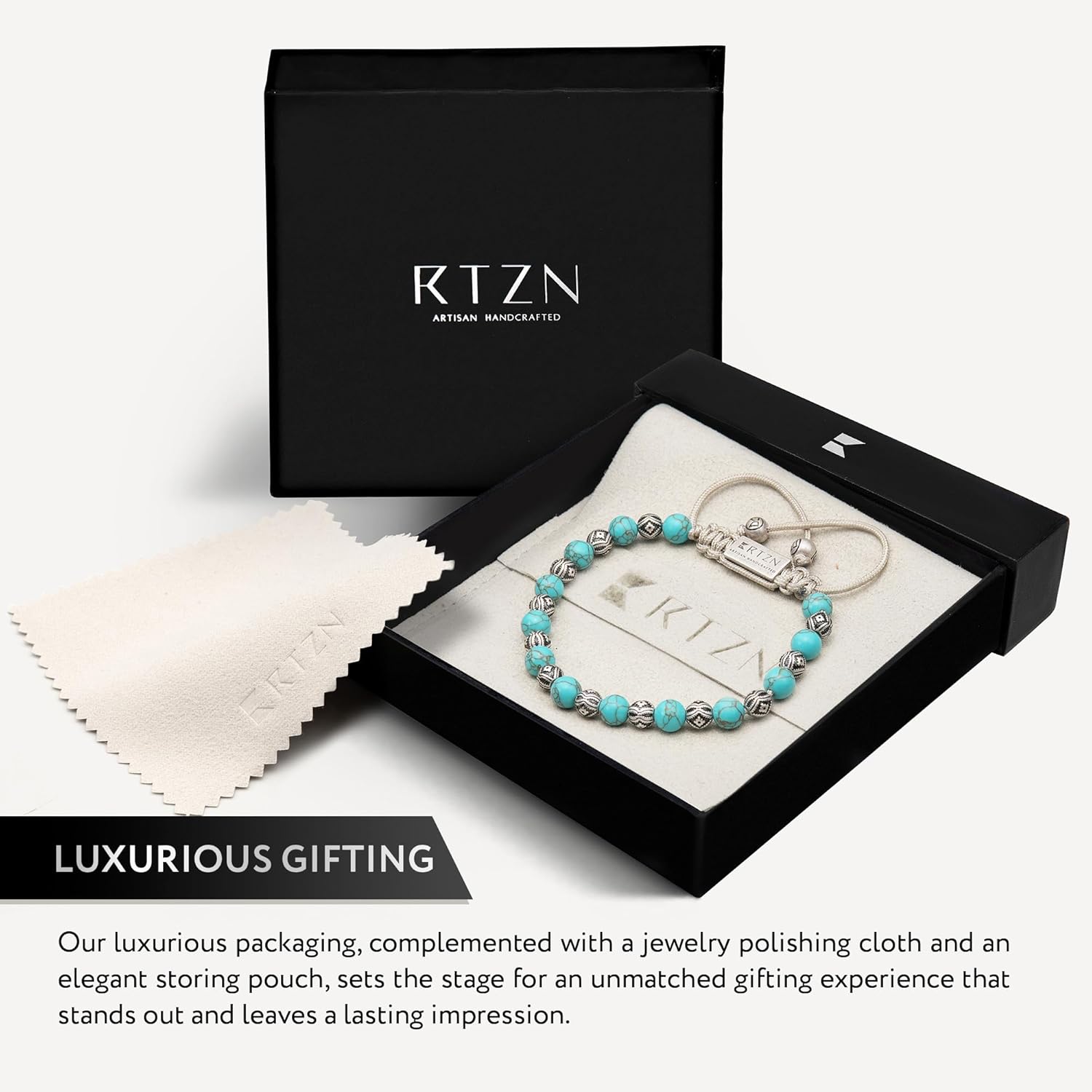 RTZN® Mens Turquoise Bracelet – Premium Handcrafted Western Turquoise Bracelets for Men – Adjustable Turquoise Beaded Bracelet - Image 5