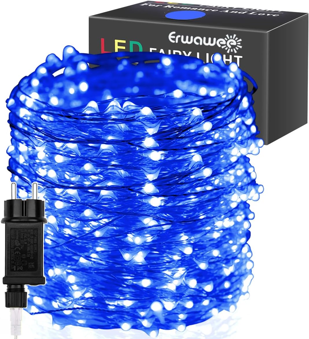 LED Fairy Lights 100 m 1000 LEDs Copper Wire Blue Halloween Christmas Lighting Waterproof with 8 Modes Outdoor Decoration for Room Indoor Christmas Trees Garden Party Wedding Holiday Decoration [Energy Class F]