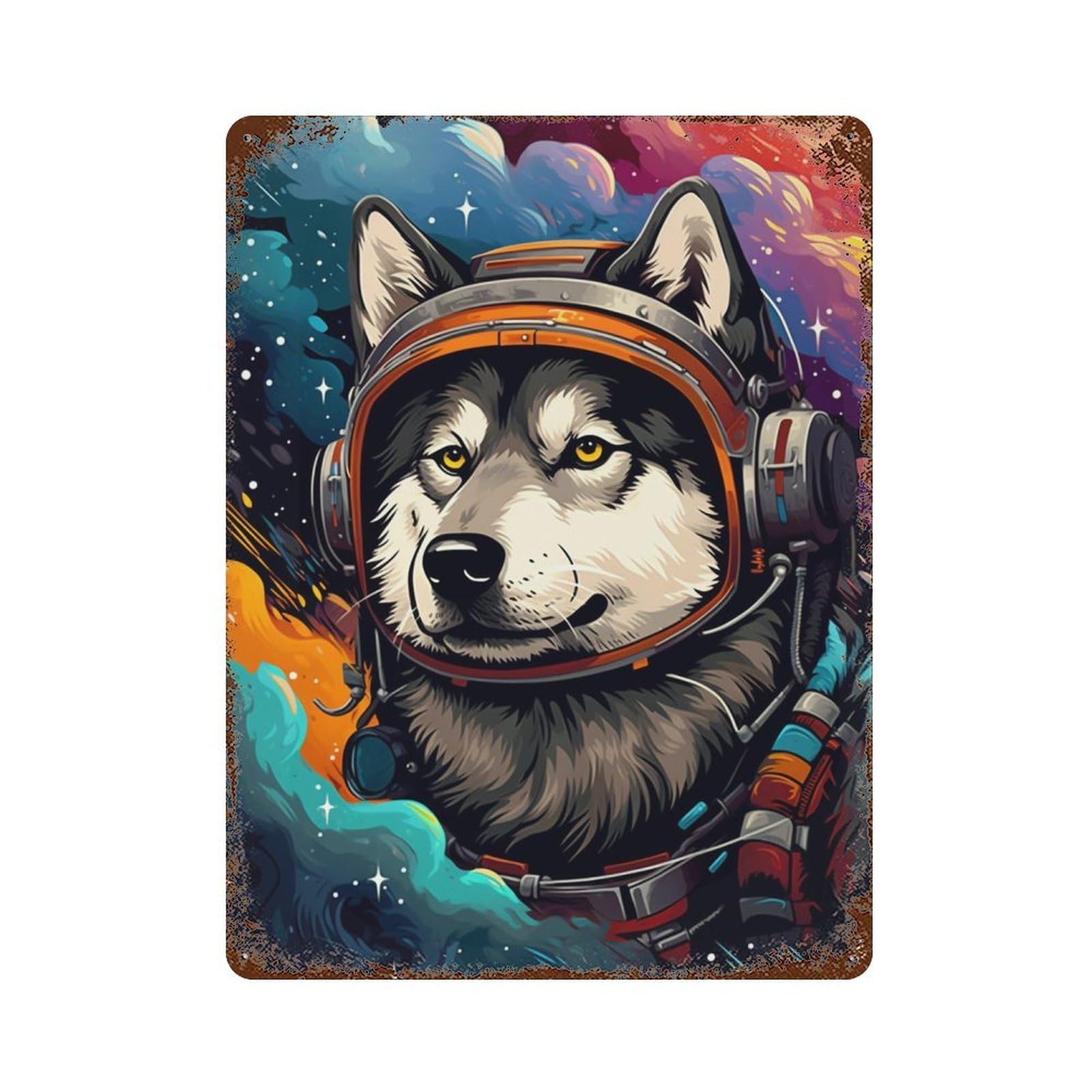 Space Dog Explorer-135 15.7"x11.8" Vintage Rust Metal Sign, Shabby Chic Decor for Cafe, Home Bar And Lounge Decor