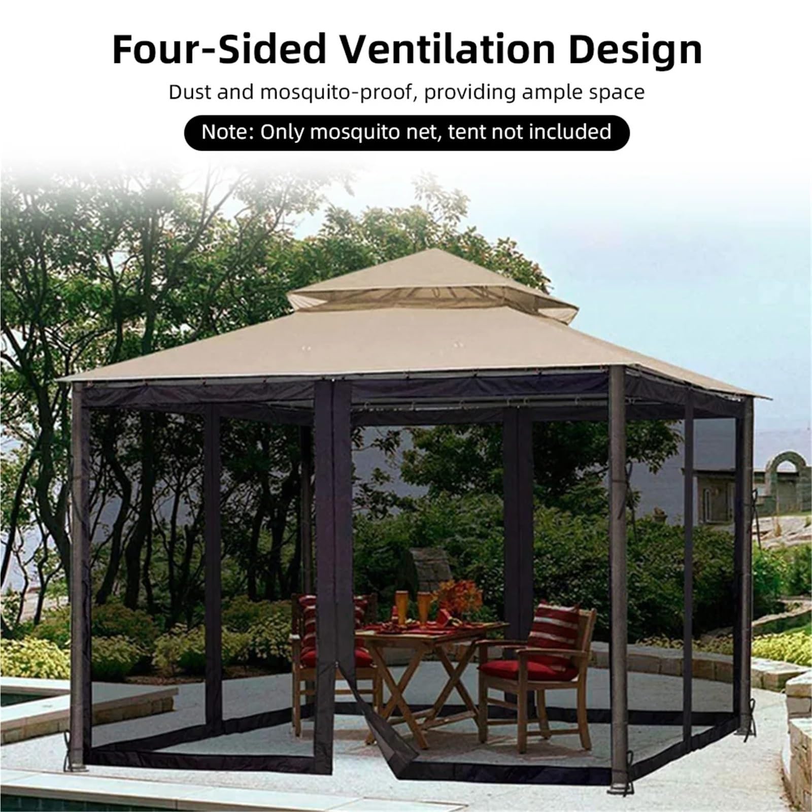 Zanzariera a 4 Pannelli for ombrellone da Patio – Protezione Solare for Esterni – Pareti divisorie a 4 Pannelli Zanzariera Gazebo(10x10 Brown)