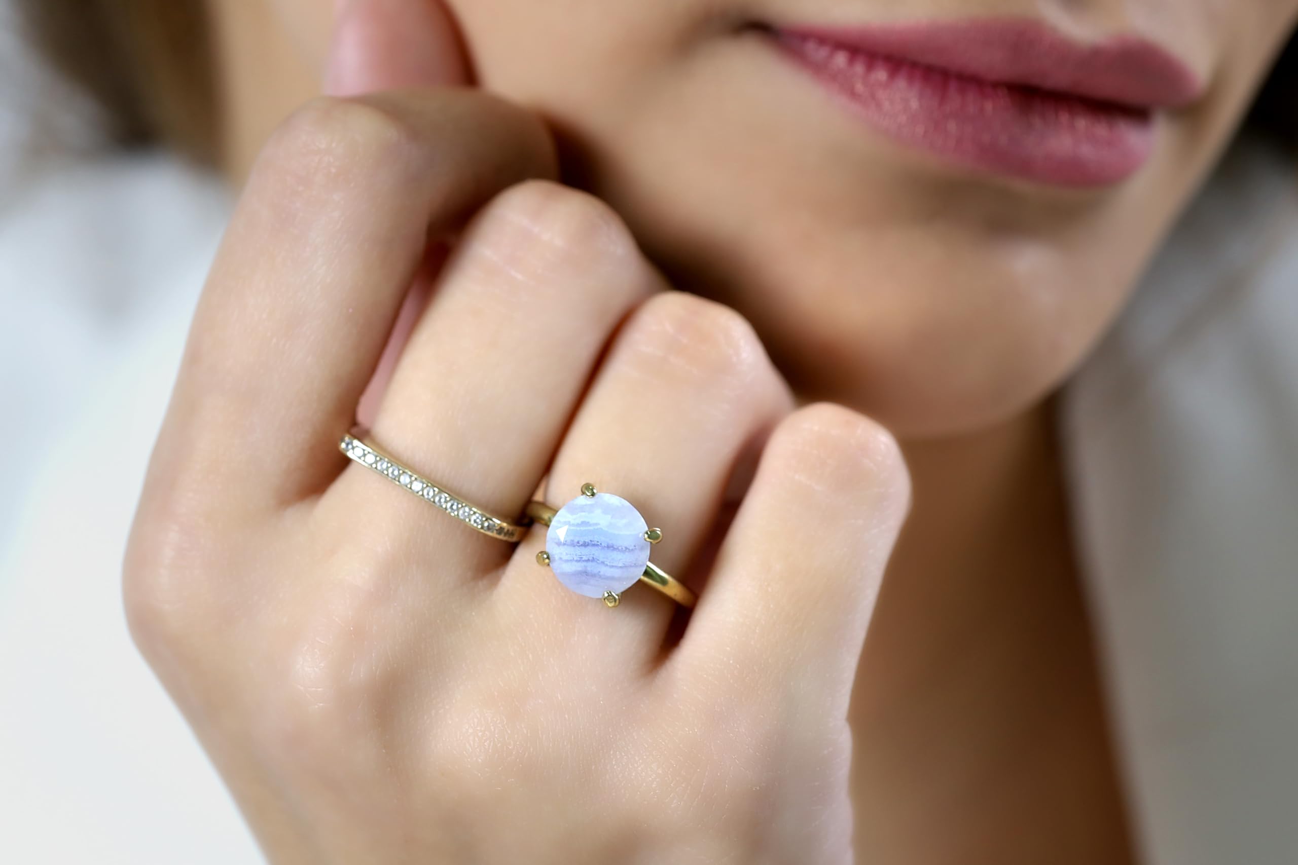 Anelli con Pietre d'Oro - Anello Chic con Agata Pizzo in Oro 14K - Anelli con Gemme Pastello per l'Estate Boho, Serate con Appuntamento e Abbigliamento Casual - con Scatola