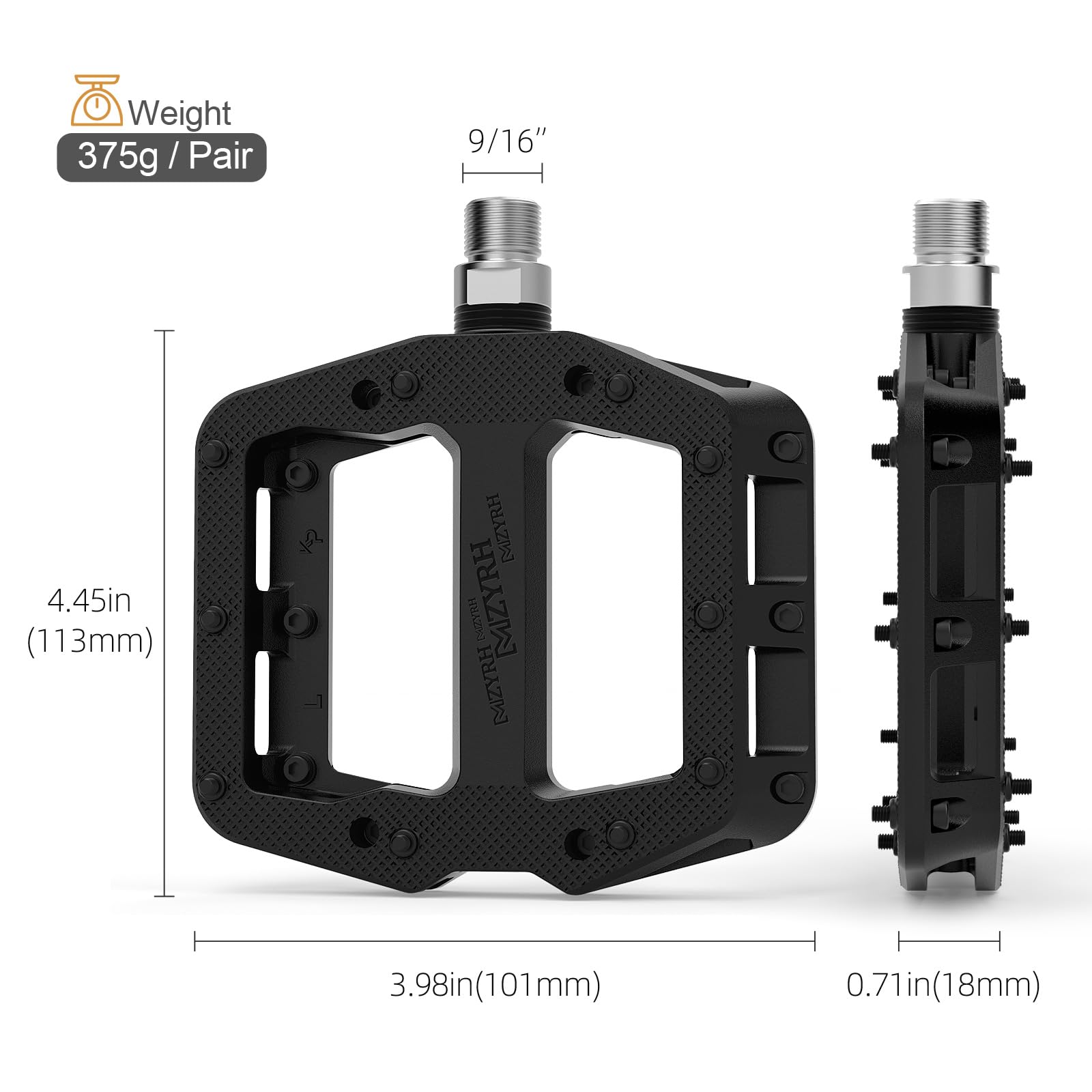 MZYRH Mountain Bike Pedal 9/16" 3 Sealed Bearings Lightweight Non-Slip Nylon Fiber Bicycle Platform Pedals for Road BMX MTB - Image 3