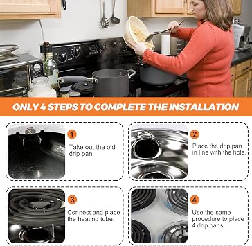 W10290350 W10290353 Buner Porcelain Drip Pan - W10288051 Replacement for Whirlpool Amana Crosley Electric Range Cooktop - Includes 2 Small 6-Inch and 2 8-Inch Large Stove Drip Pan Bowls