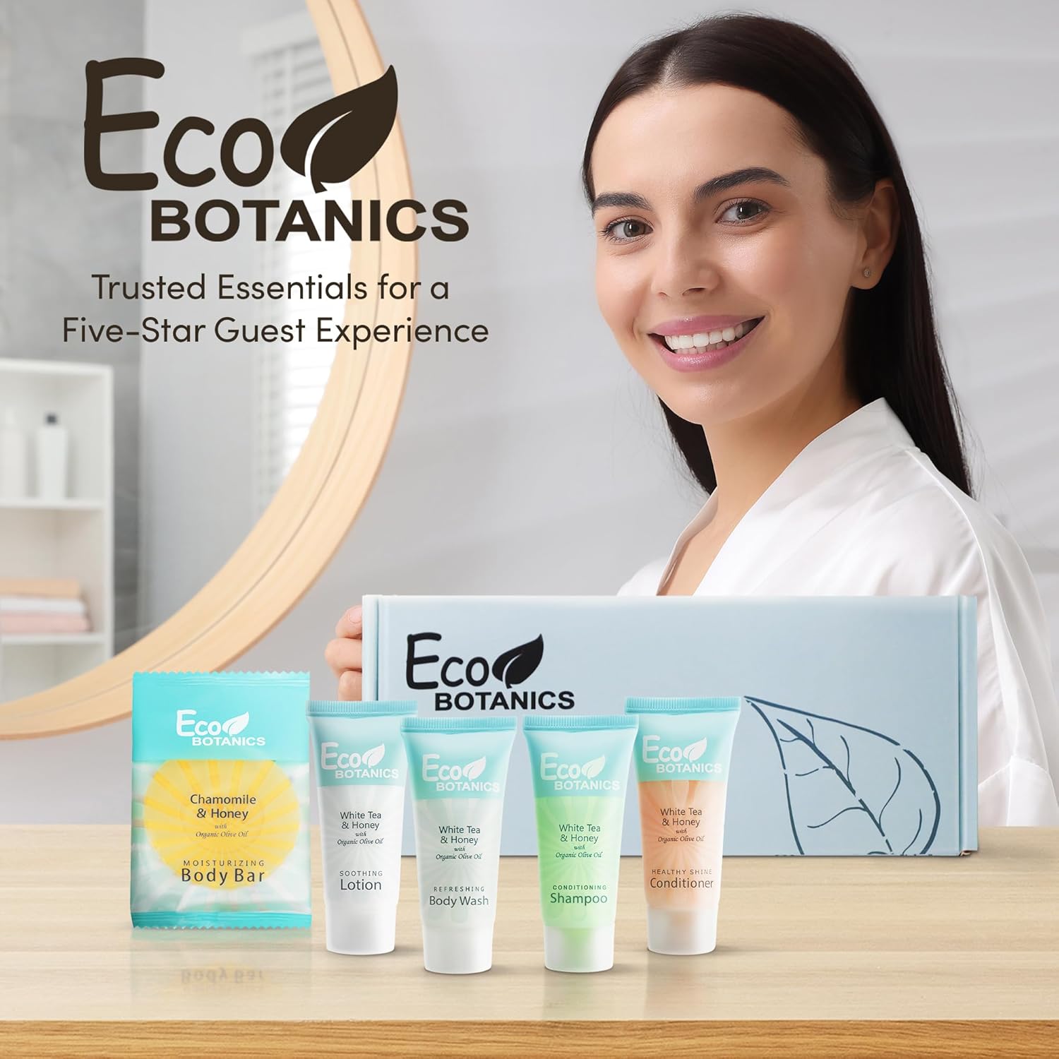 Eco Botanics Amenity Kit | Boxed Hotel Toiletries | Bulk Set .85 oz Travel Size Shampoo, Conditioner, Lotion, Body Wash & Body Bar Soap for Guest Hospitality AirBnB/Vacation Rentals | 15 sets per case - Image 7