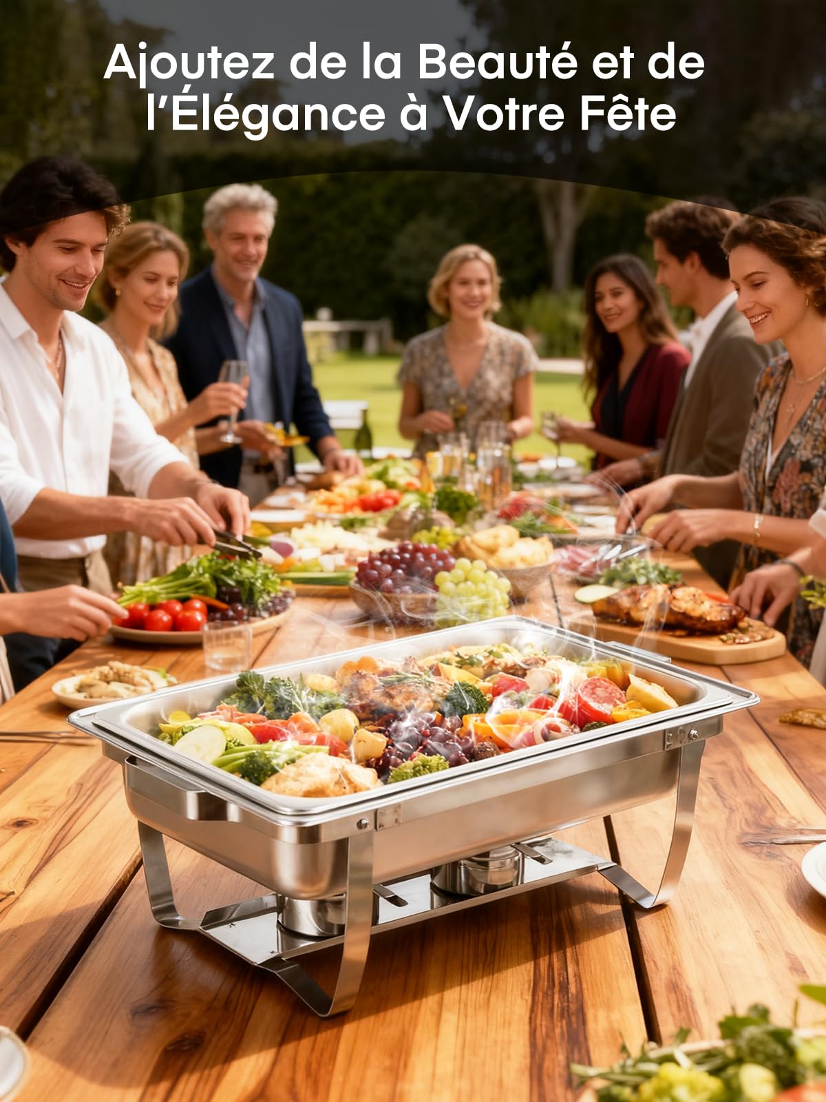 Lot de 4 Chafing Dish Buffet,9L Chauffe Plat Buffet en Acier Inoxydable, Buffet Chauffant Chauffe, Chafing Dish en Traiteur, Hôtel, Restaurant, Fêtes, Mariage, (2×GN1/1+2×GN1/2+4×GN1/4)