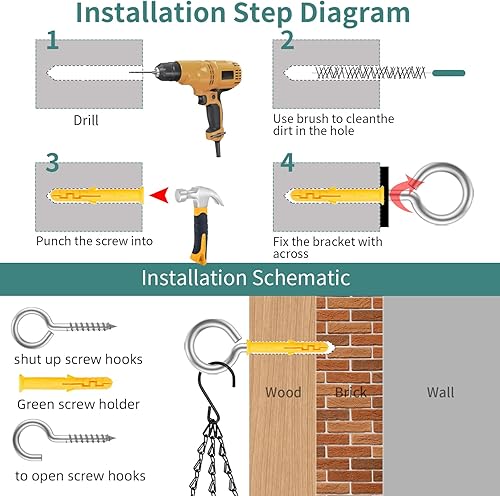 Miniatura 6 de Cadenas de cesta colgante, macetas colgantes, cadena de repuesto de maceta negra de 3 correas, ajustable de 20 pulgadas y 16 pulgadas con ganchos