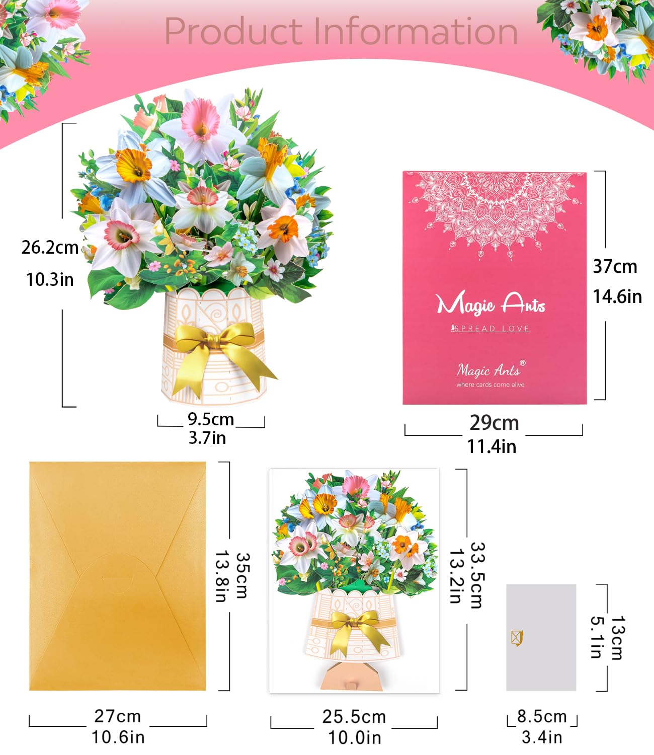 Daffodil Pop-Up Card, 3D Flower Bouquet Greeting Card with Envelope and Notecard, for Birthdays Mother's Day, Anniversaries - Image 2
