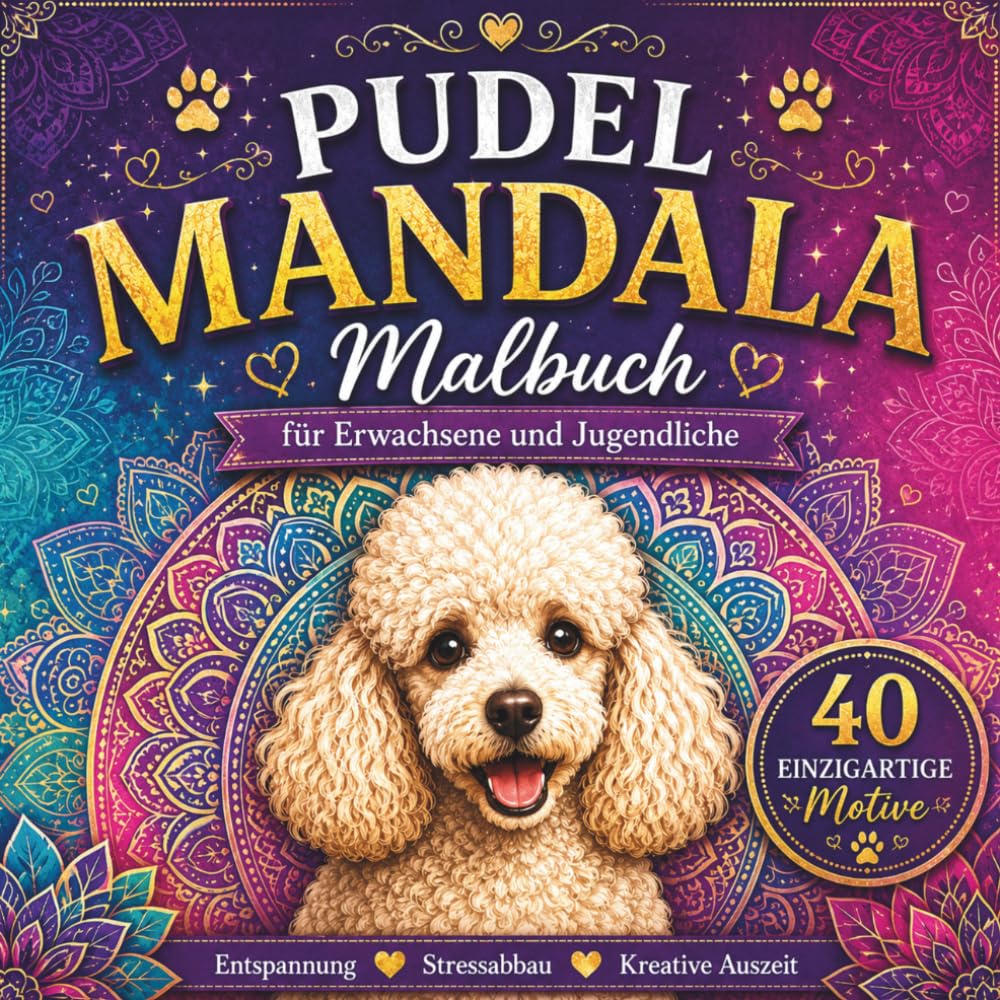 Pudel Mandala Malbuch für Erwachsene und Jugendliche: 40 einzigartige Pudel-Mandalas zum Ausmalen, Entspannung, Stressabbau und kreative Auszeit