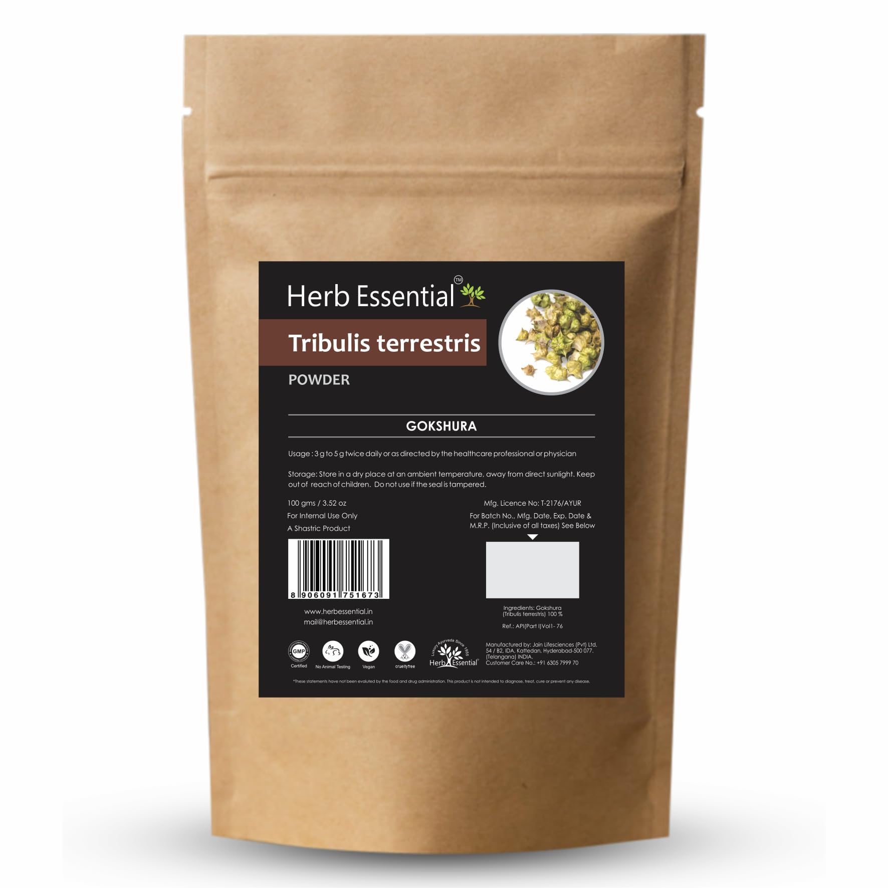 Herb Essential, Tribulis Terrestris Powder 100g, Grey, Natural