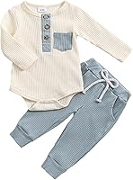 fhutpw Baby Boy Ribbed Knitted Long Sleeve Romper & Pants Set - Newborn 0-18 Months Fall Winter Outfits