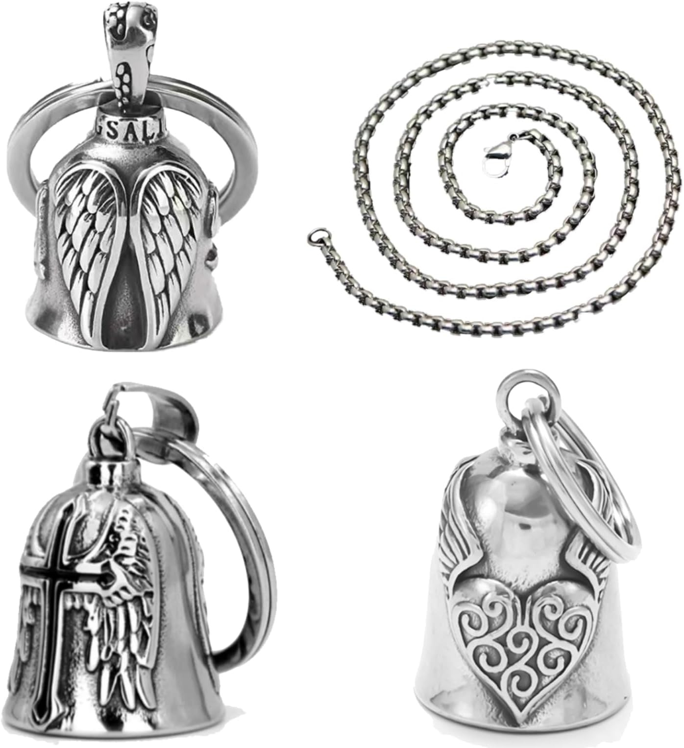 3Pcs Guardian Ride Bell Stainless Steel Motorcycle Watch Chain Guardian Watch for Bikers Husband Lucky Charms (Silver)