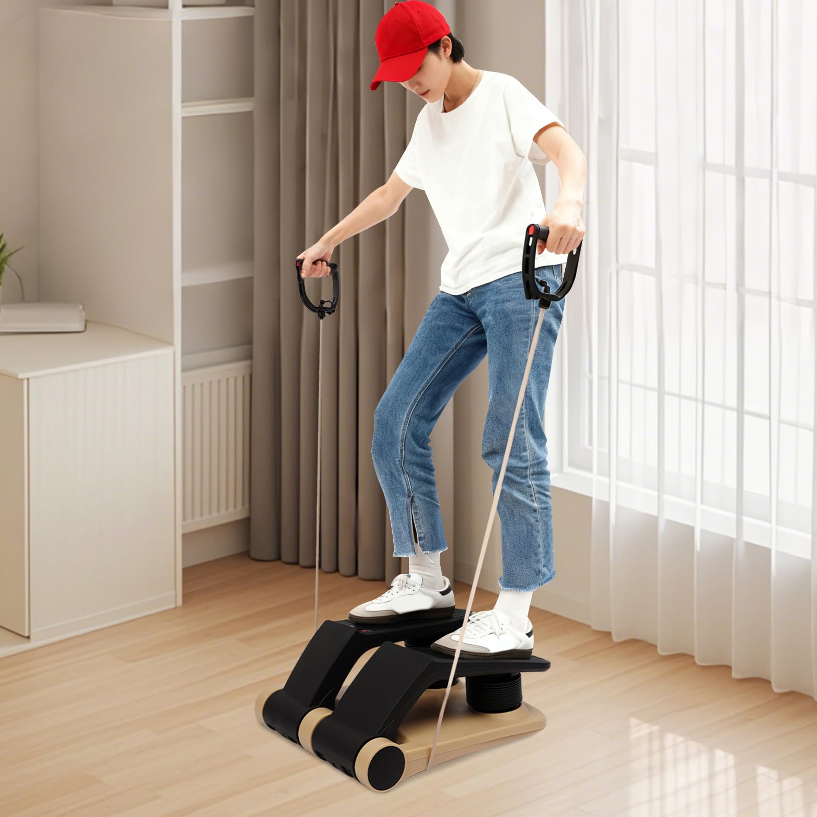 Przenośne urządzenie do ćwiczeń do użytku domowego, 2 w 1 urządzenie treningowe do 150 kg | Mini-Twist stepper z wyświetlaczem LCD, stepper up down with power lines, sprzęt fitness do domu