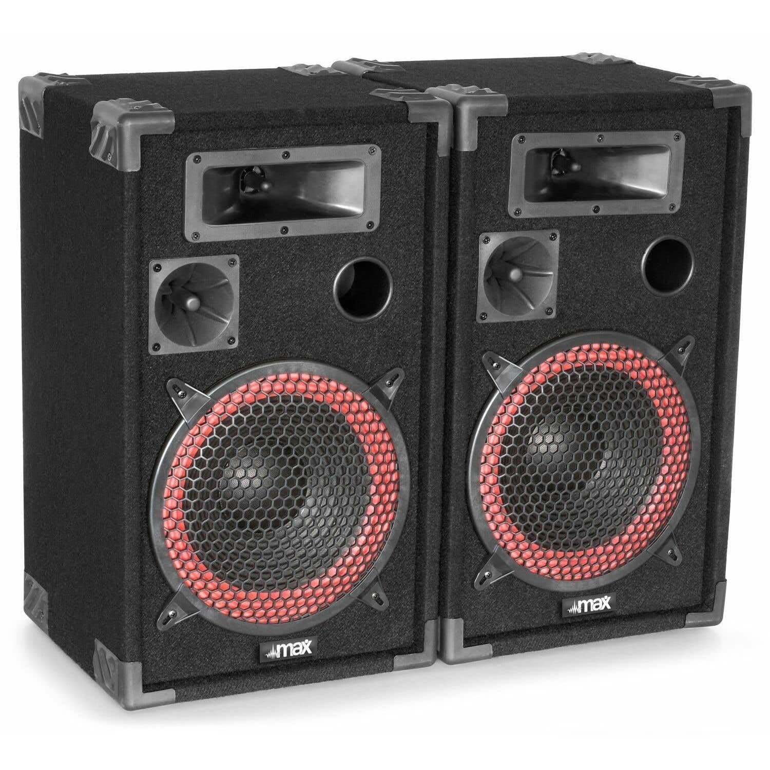 MAX 500W Pack de Sonido. Combinación de Dos Altavoces de 12 Pulgadas y Amplificador Skytec SPL500EQ y Cable de 10 Metros. Equipo Ideal DJ. PA. Eventos, Fiestas etc.