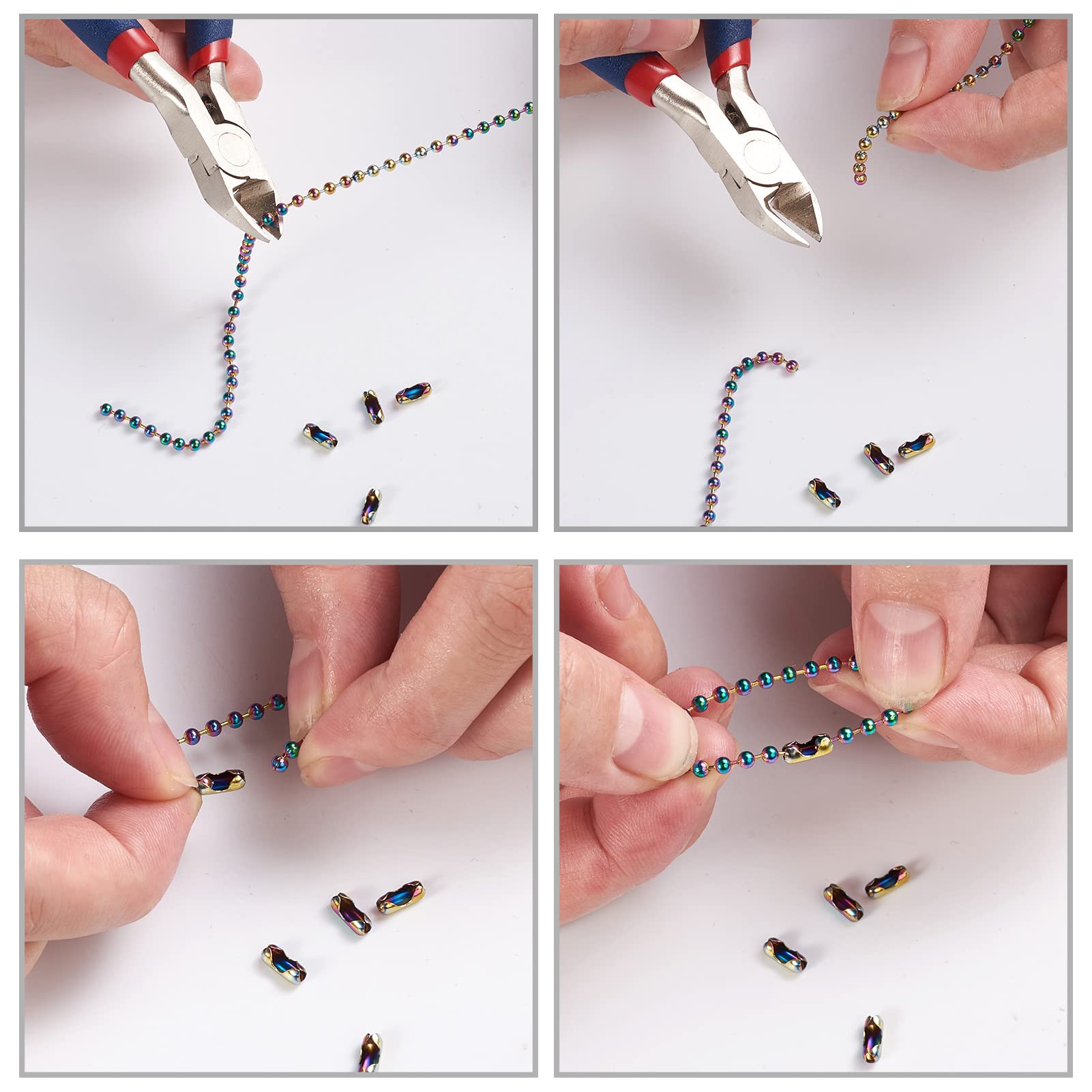 Chaîne à Billes En Acier Inoxydable 1 Mètre - Diamètre 1,2 Mm à 10 Mm Pour Pendentif Ou Plaque D'Identité Avec 5 Connecteurs