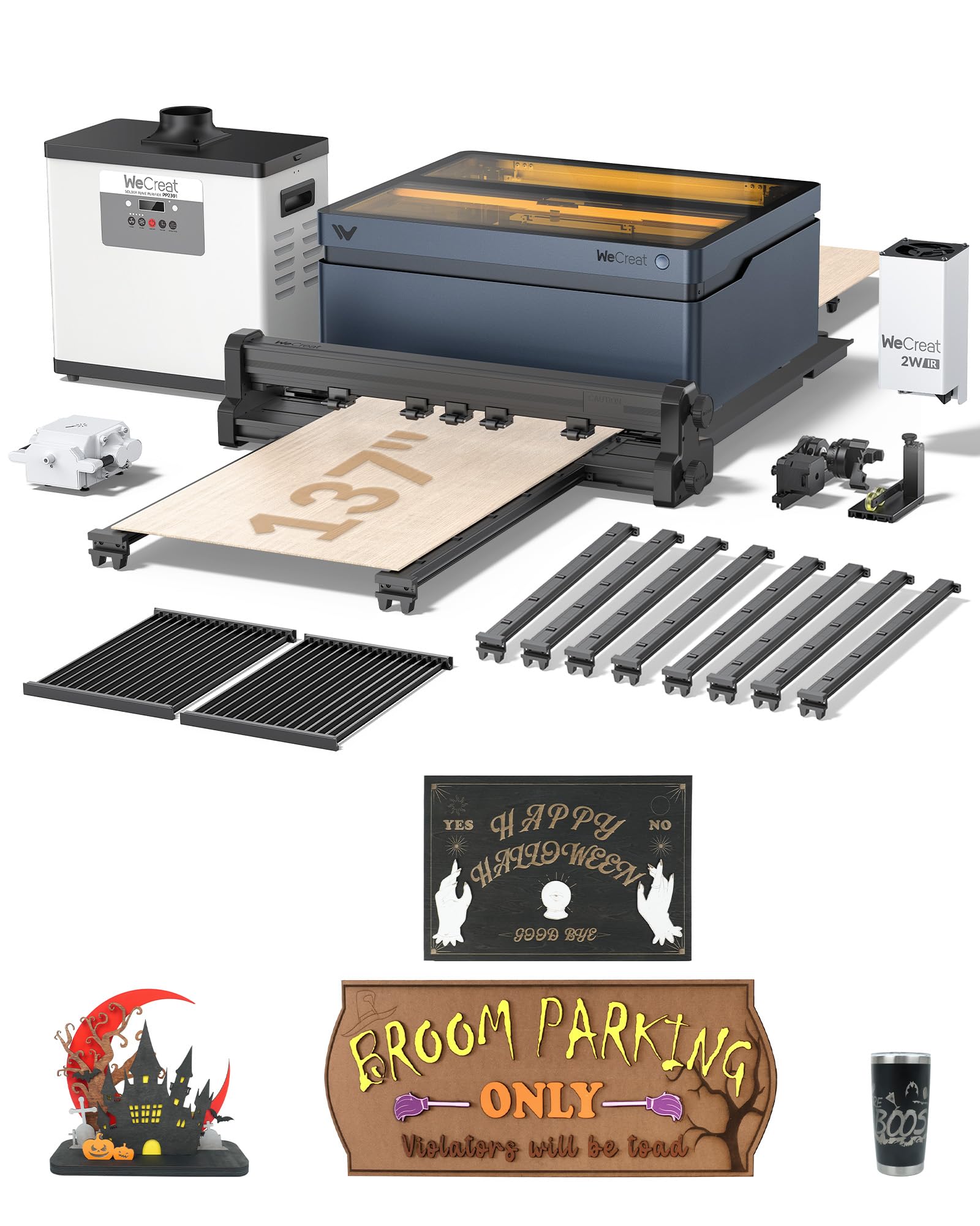 WECREAT Vision 40W Laser Engraver and Cutter Machine with 2W Infrared Laser Module, Auto Conveyor Feeder, Fume Extractor, 4-in-1 Rotary, Air Assist, Laser Bed for Jewelry Acrylic Wood Metal Leather