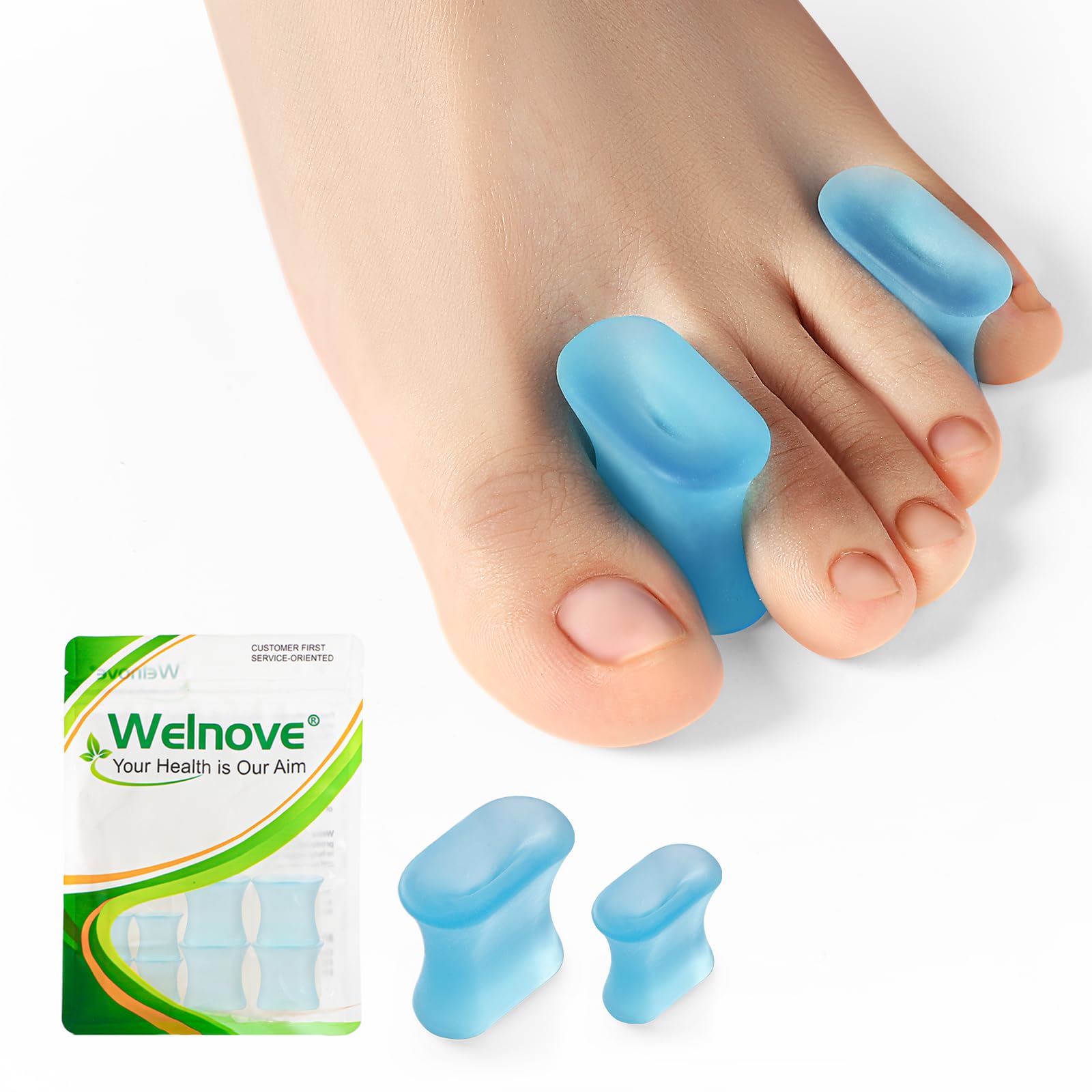 Welnove Upgraded Gel Toe Separators – 8-Pack Aloe Vera Extract Infused Silicone Toe Spacers for Straightening Overlapping Toes, Calluses – Bunion