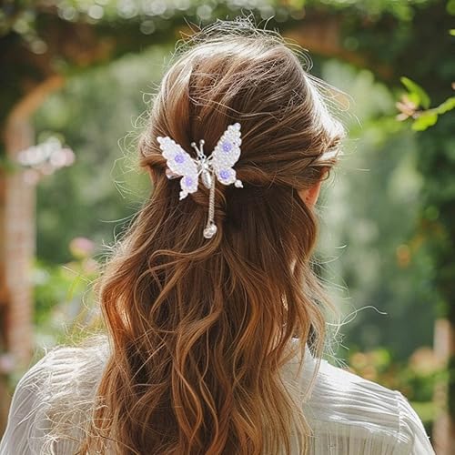 Bartosi Pinzas de pelo de mariposa, pasadores de borla de perla, pasadores de metal de mariposa en movimiento, horquillas decorativas, accesorios